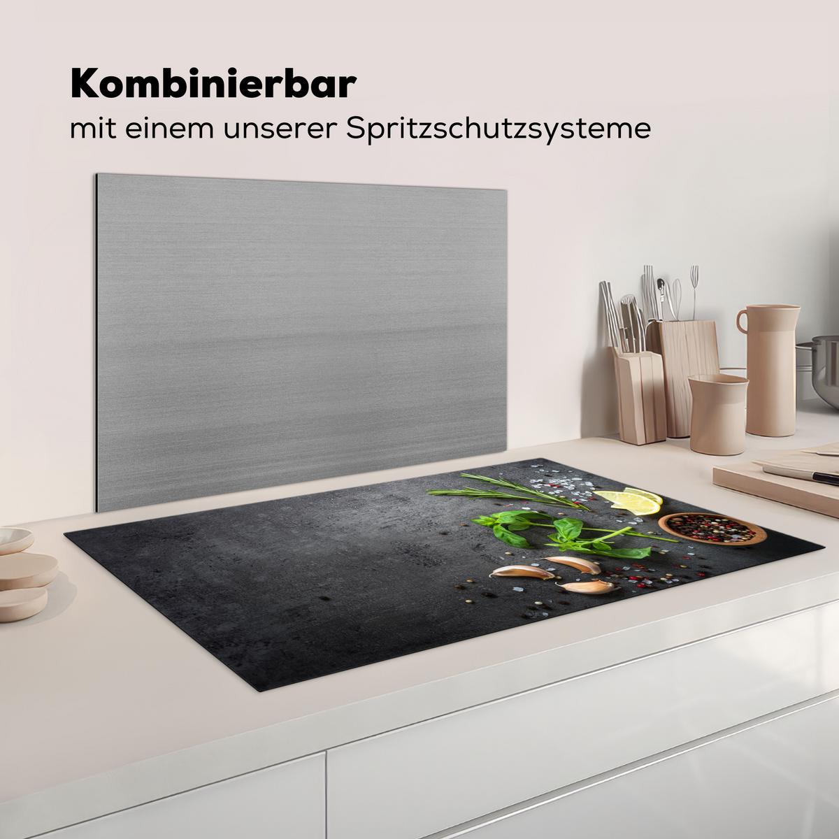 HERDABDECKPLATTE Limette - Kräuter - Gewürze - Grün - Grau - Beton Induktionsschutz 89.6x51.6 cm - Grün, Kunststoff (89.6/51.6/0.2cm) - MuchoWow