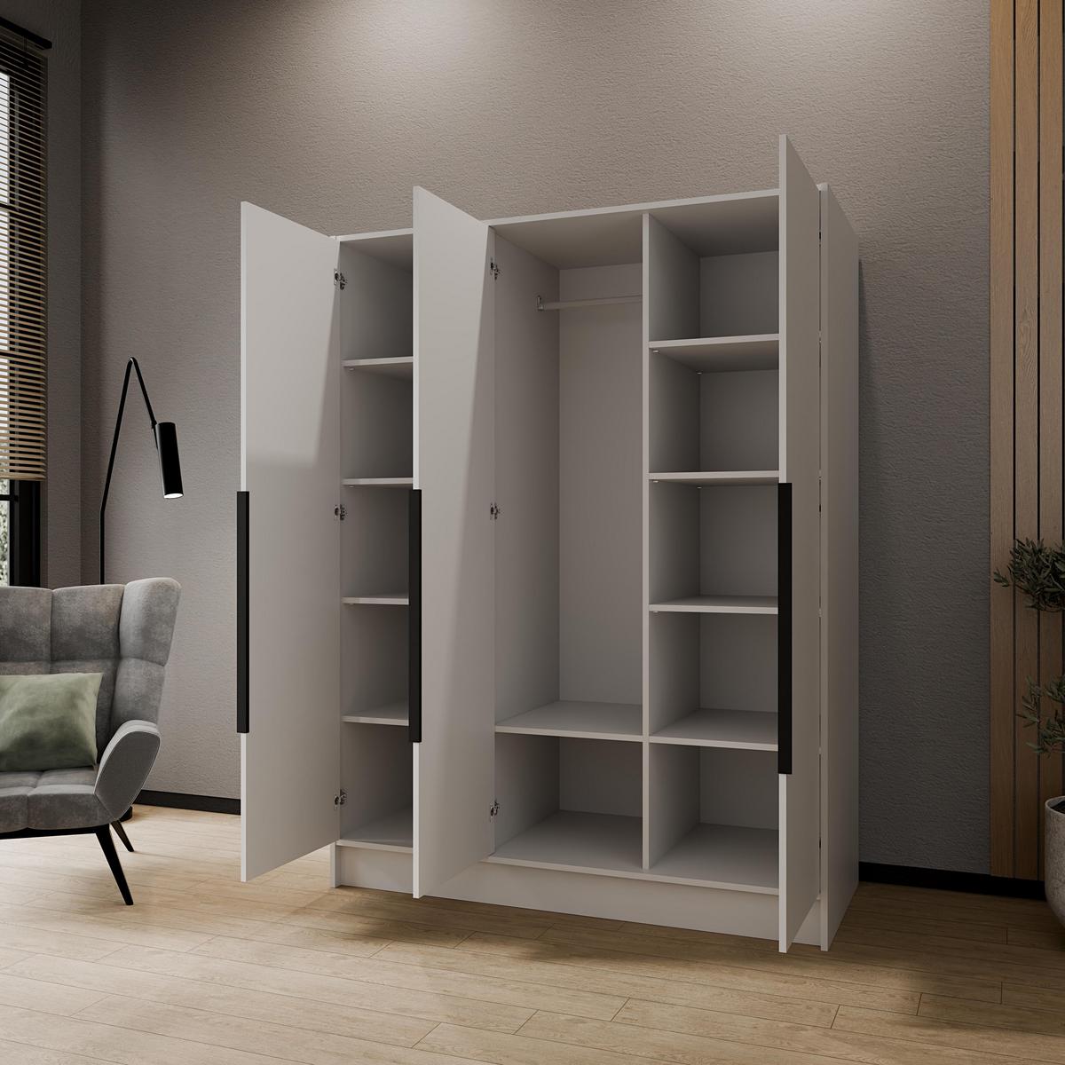DREHTÜRENSCHRANK BERON 150/200/51 cm Modern Kleiderschrank 3-türig Weiß - Weiß, Holzwerkstoff (150/200/51cm) - MASSENO