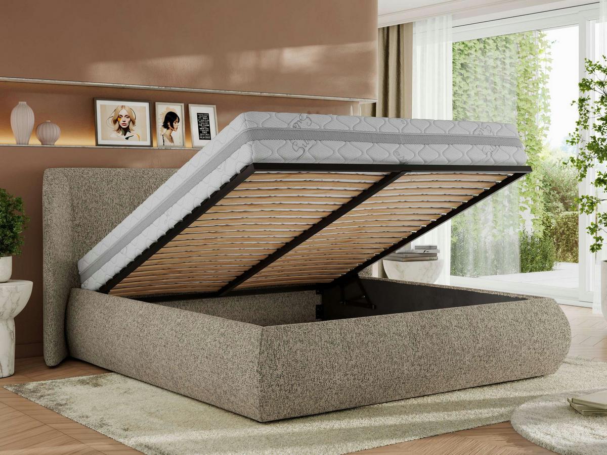 POLSTERBETT CAELA CLASSIC 140/200 - Dunkelbeige Strukture - Multipocket-Matratze - Beige, Textil (140/200cm) - MKS