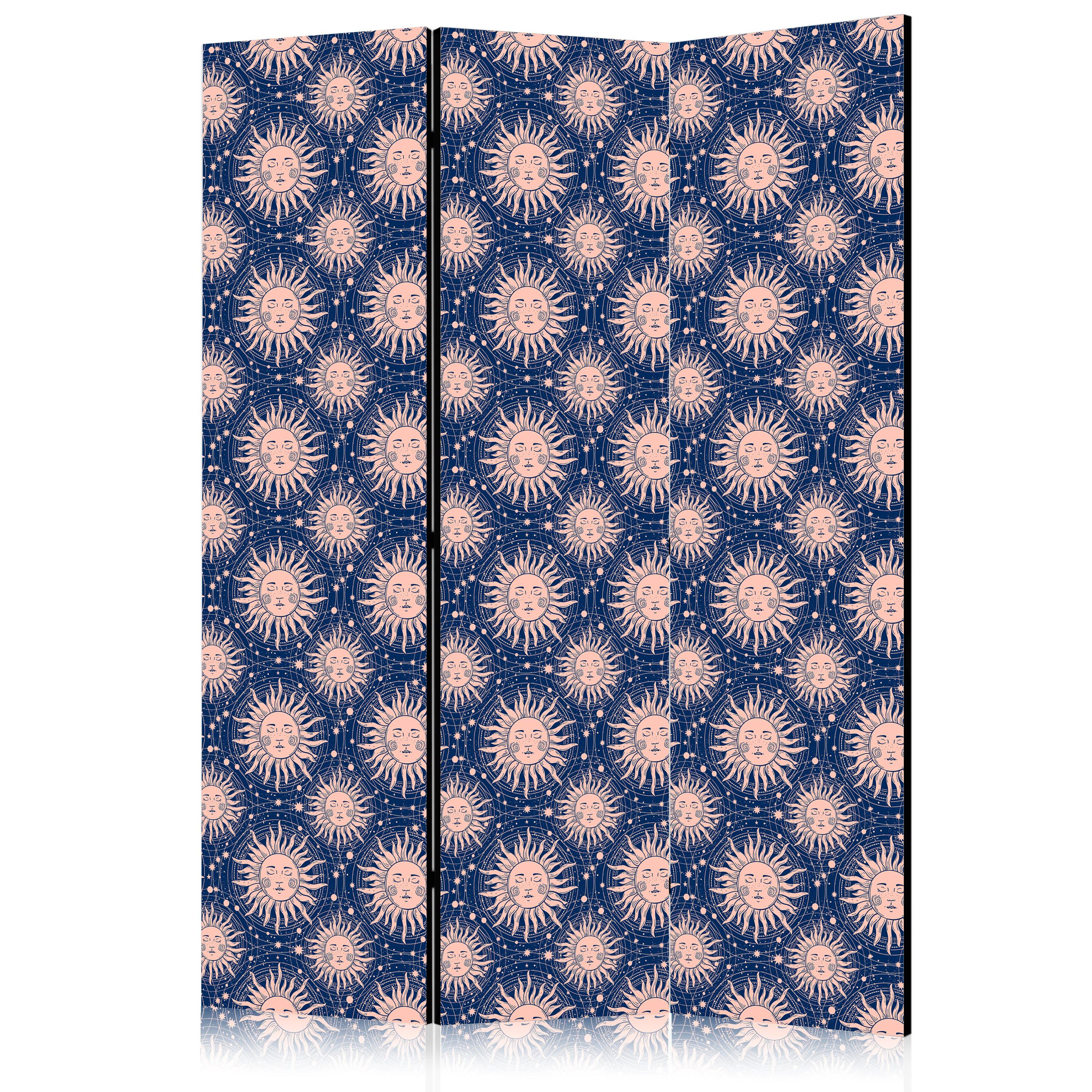 PARAVENT Einseitig Bedruckter 3-tlg 135x172 cm Sonnen im Boho Stil - Blau, Holz/Textil (135/172/3cm) - Muralo