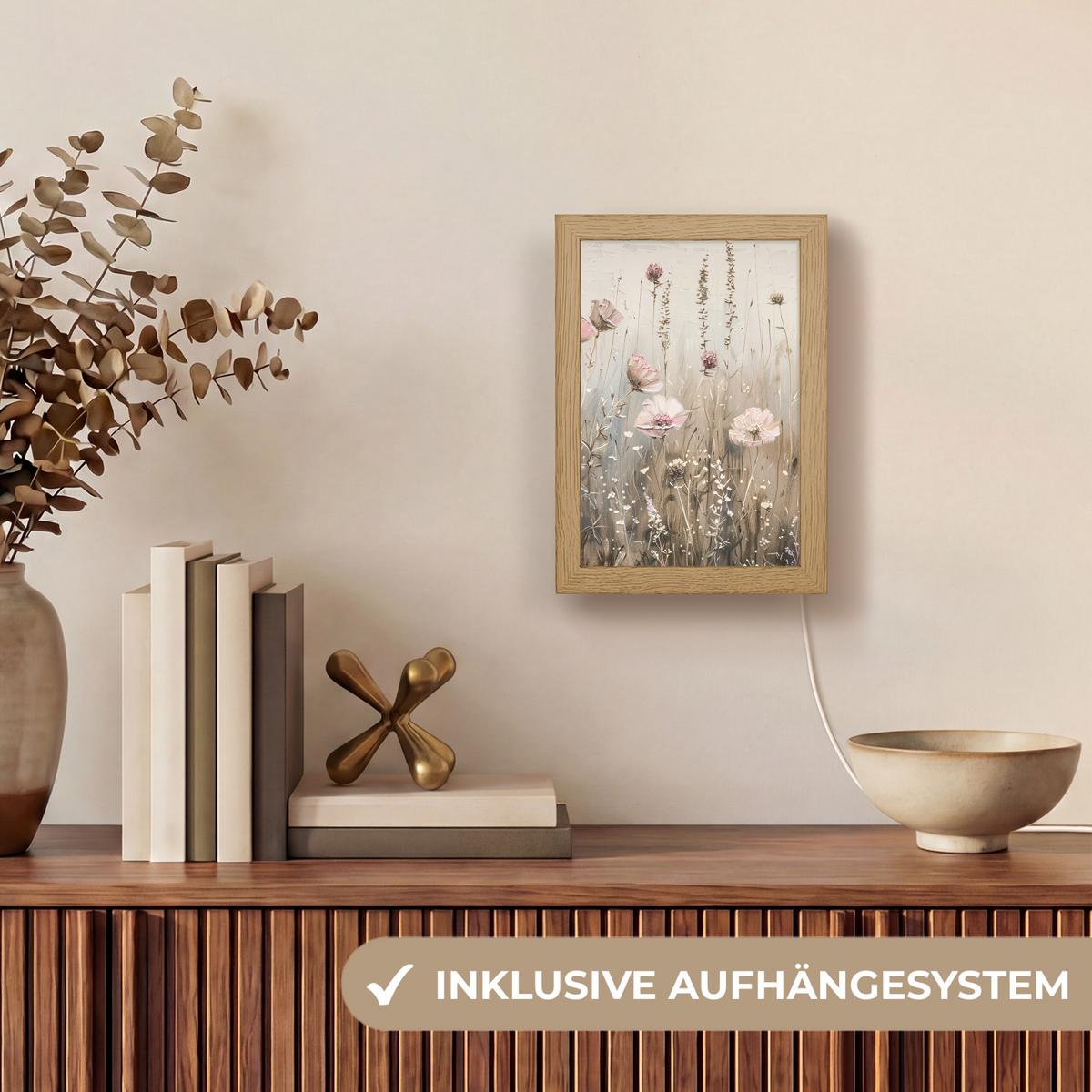 WANDLEUCHTE Blumen - Rosa - Modern - Beige 15x20 cm - Altrosa, Holzwerkstoff (15/20/8cm) - OnlyWow