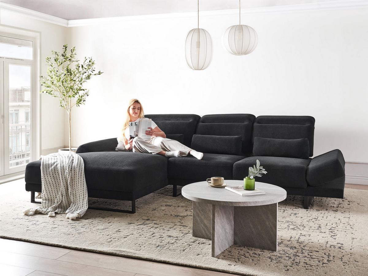 ECKSOFA 4-Sitzer Stoff Schwarz rechtsseitig Ikast - Schwarz, Textil (320/214cm) - Beliani