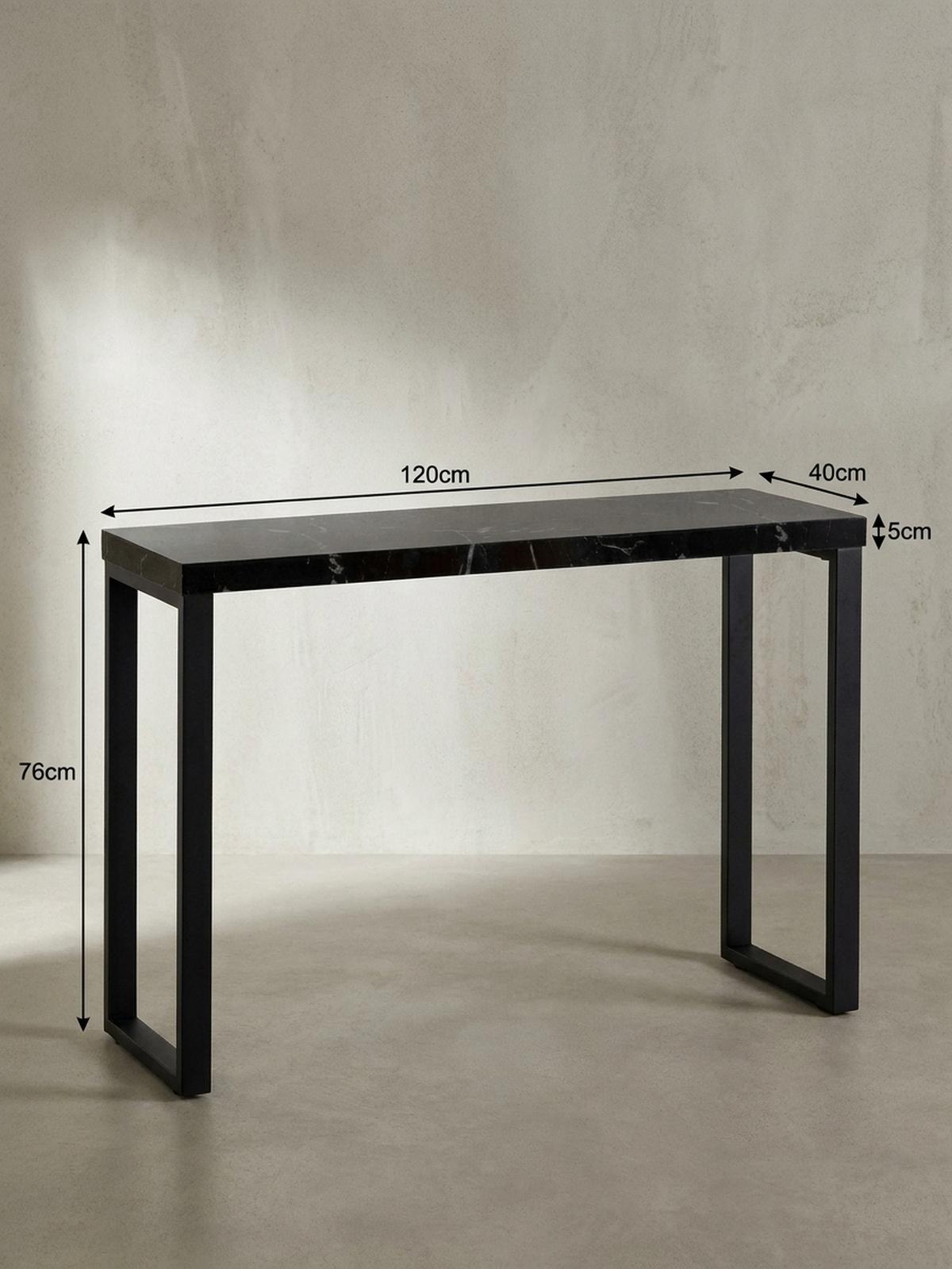 KONSOLENTISCH – Marmoroptik Schwarz, 120x40x76 cm, Hochglanz, Metallbeine - Schwarz, Holzwerkstoff/Metall (40/120/76cm) - KADIMA DESIGN