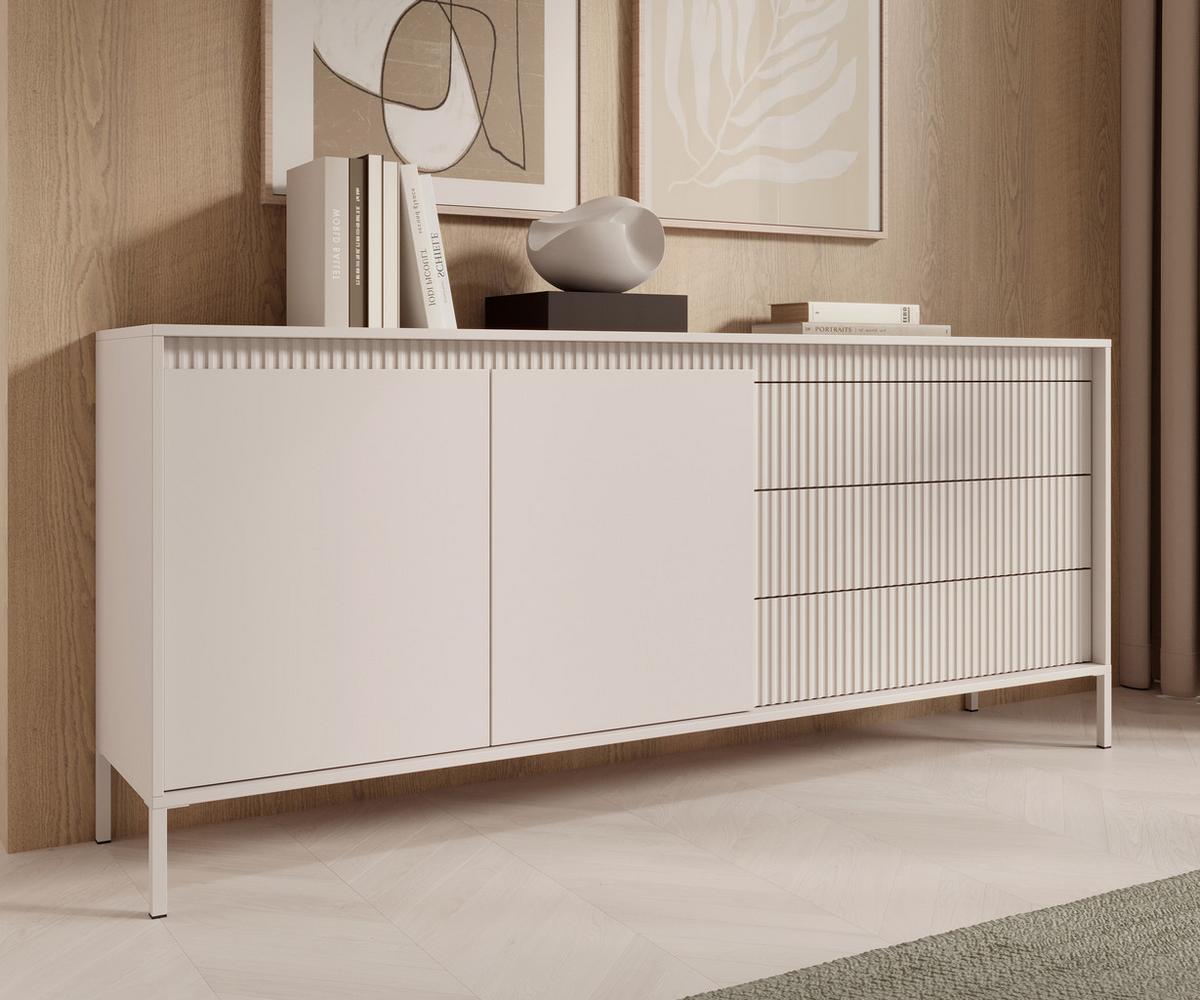 SIDEBOARD Trentinis 2T 3S Beige 187,1/41,4/39,5 cm – Geriffelten Fronten - Beige, Holzwerkstoff/Metall (187.1/41.4/39.5cm) - AX Living
