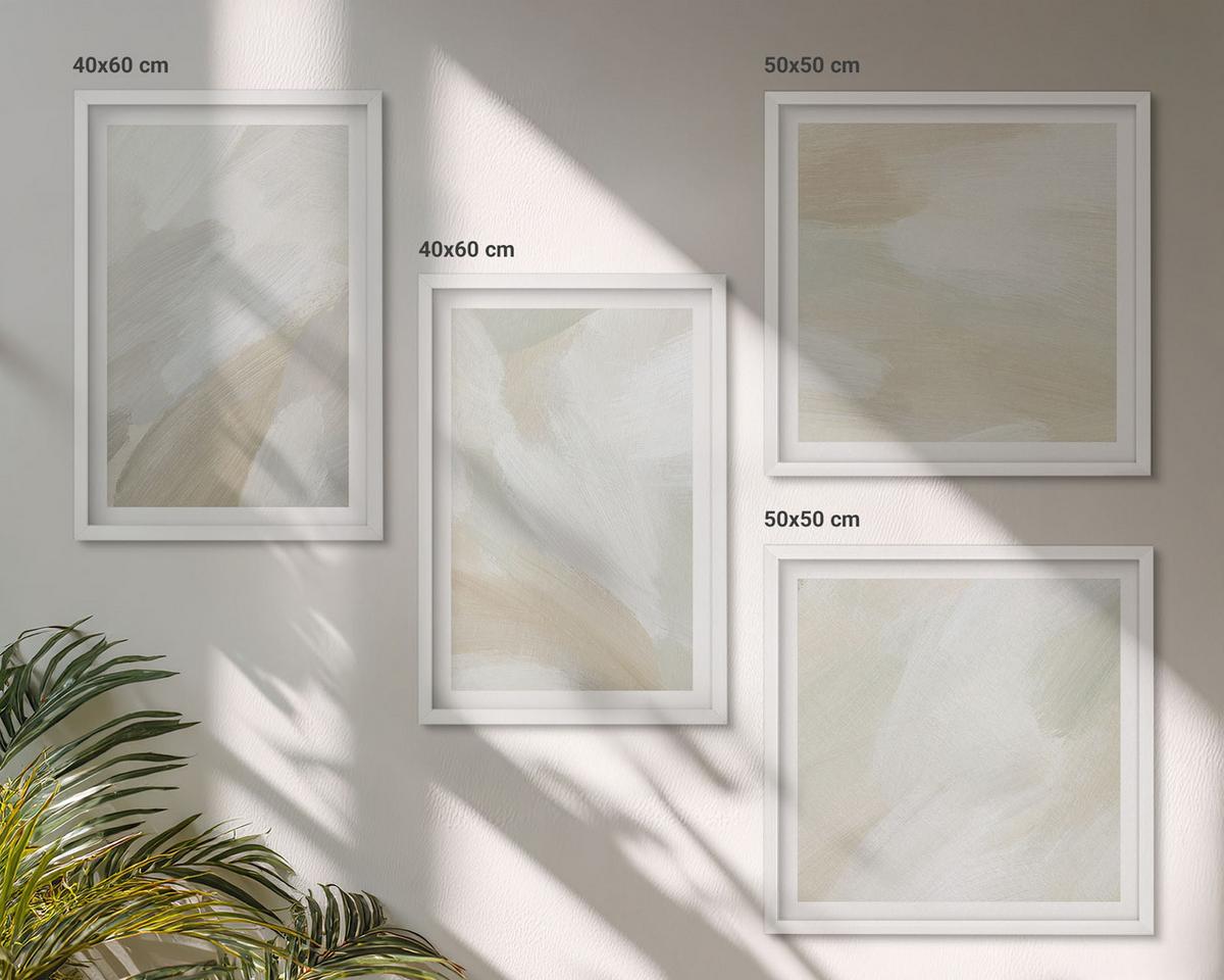 BILDER SET 4er Set - 50x50 cm & 40x60 cm Weißer Rahmen - Abstrakte Pinselmalerei auf Leinwand - Weiß, Kunststoff (50/50cm) - TULUP