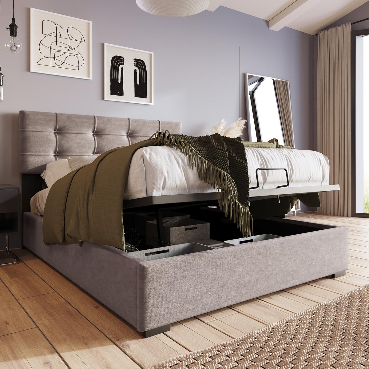 DOPPELBETT Hellgrau 203/96/97,5–117,5 cm - Grau, Holz/Textil - Urban Meuble