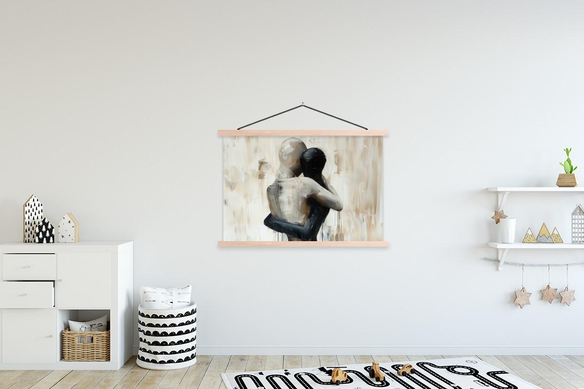 POSTER MIT MAGNETLEISTEN Abstrakt - Liebe - Schwarz und weiß - Modern Magnetleiste 120x80 cm - Schwarz, Textil (120/80/0.15cm) - MuchoWow
