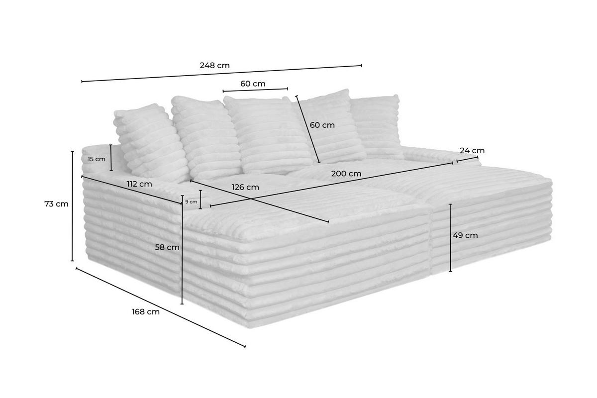 BIG SOFA CADY Cremeweiß Cord - Creme/Schwarz, Kunststoff/Textil (248/73/168cm) - KAWOLA