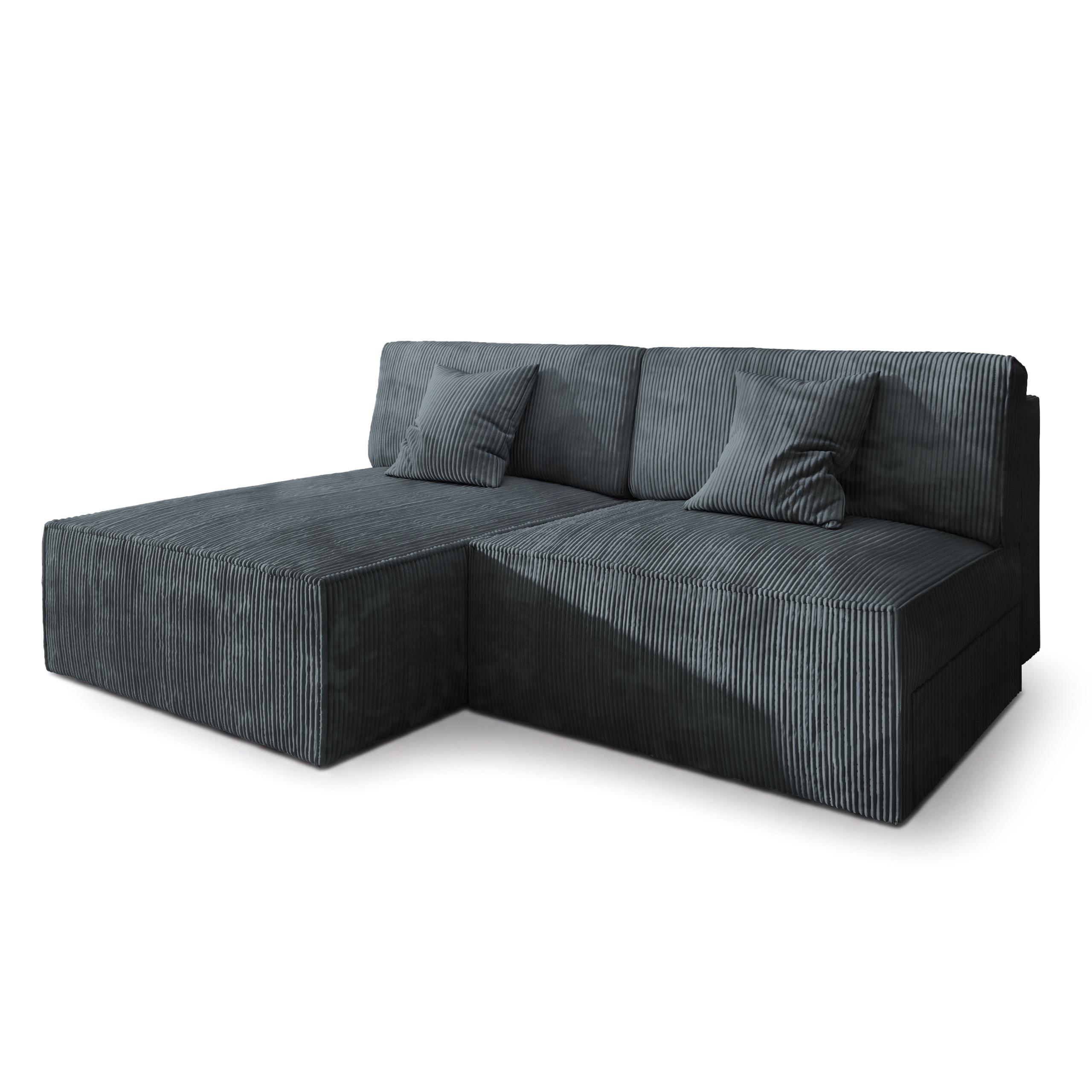 ECKSOFA FIORO P Graphitfarben Kordstoff mit Schlaffunktion - Graphitfarben/Grau, Holz/Kunststoff (204/148cm) - MASSENO