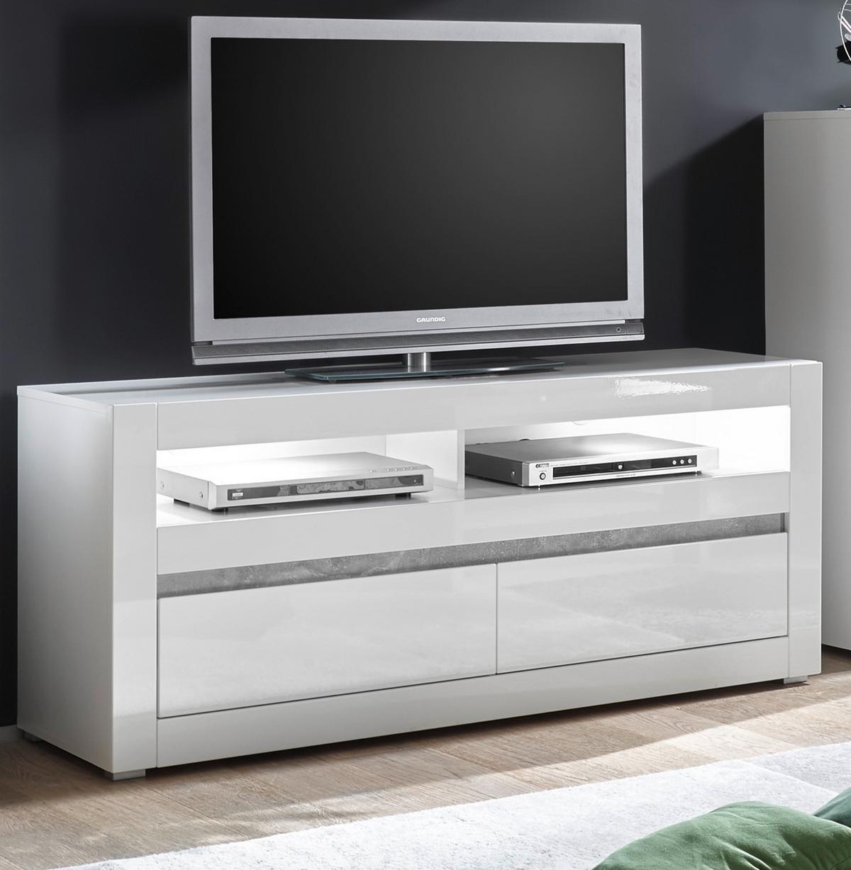 TV-LOWBOARD Hochglanz weiß Stone Design grau, TV-Unterteil Komforthöhe, 150 x 63 cm - Weiß Hochglanz, Holzwerkstoff (150/63/42cm) - Furn.Design