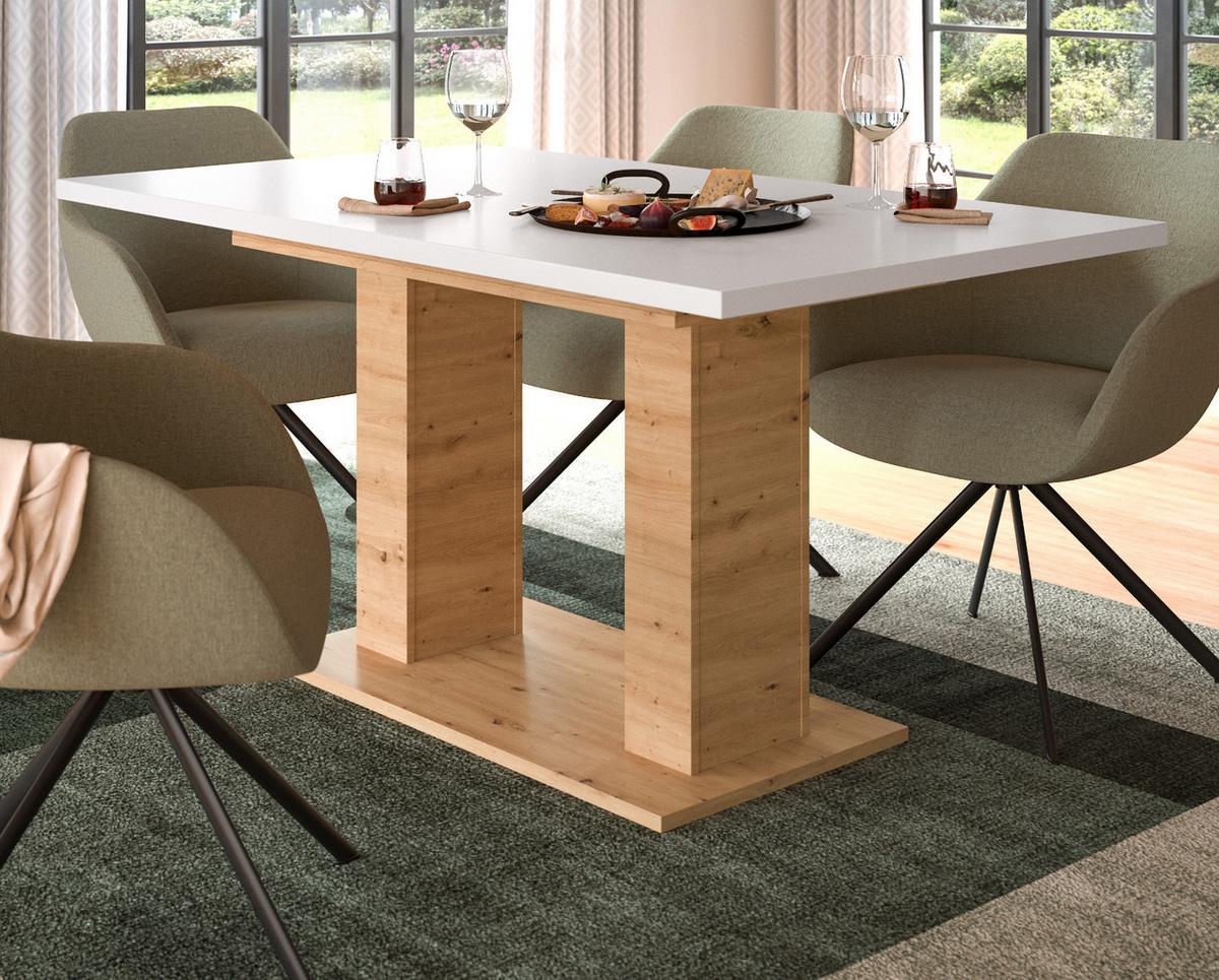 ESSTISCH weiß, Eiche Artisan, Küchentisch ausziehbar 150 - 190 cm - Weiß/Eiche Artisan, Holzwerkstoff/Metall (150/90/76cm) - Inn.Furn