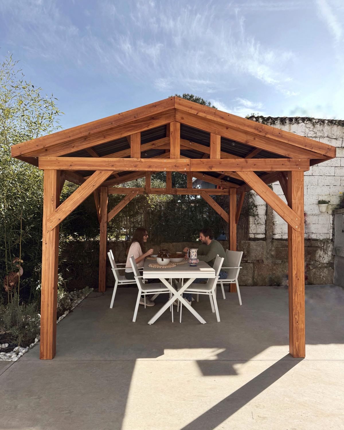 PAVILLON Tannenholz 296/350 cm Braun/Grau Secchia - Dunkelgrau/Braun, Holz (296/256/350cm) - Beliani