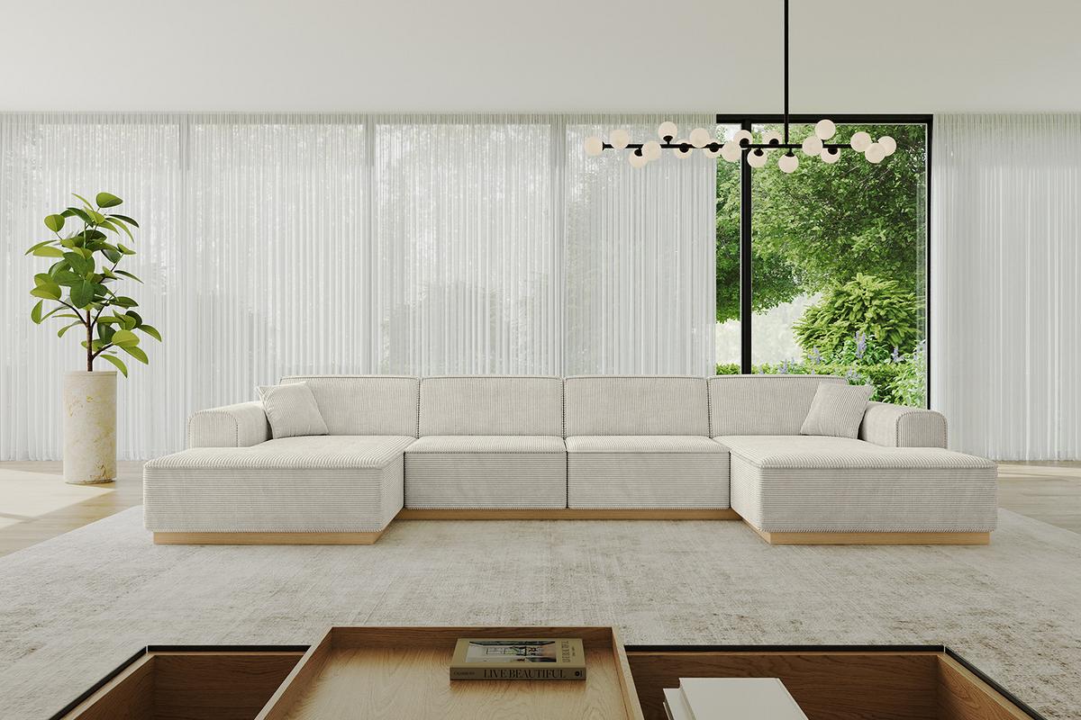 WOHNLANDSCHAFT IREA-U2-v2 - 386x165x80 cm Creme - Ecru/Creme, Holzwerkstoff/Textil (386/80/165cm) - ALTDECOR