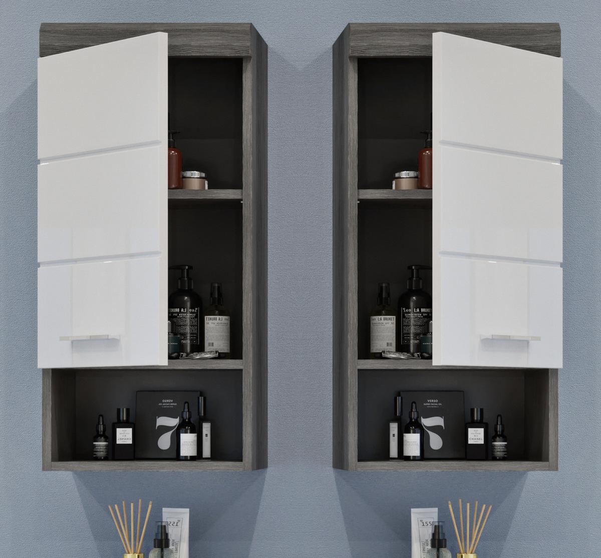 HÄNGESCHRANK weiß Hochglanz, grau 37x79 cm, 3 Fächer - Weiß Hochglanz/Silberfarben, Holzwerkstoff/Kunststoff (37/79/24cm) - Inn.Furn