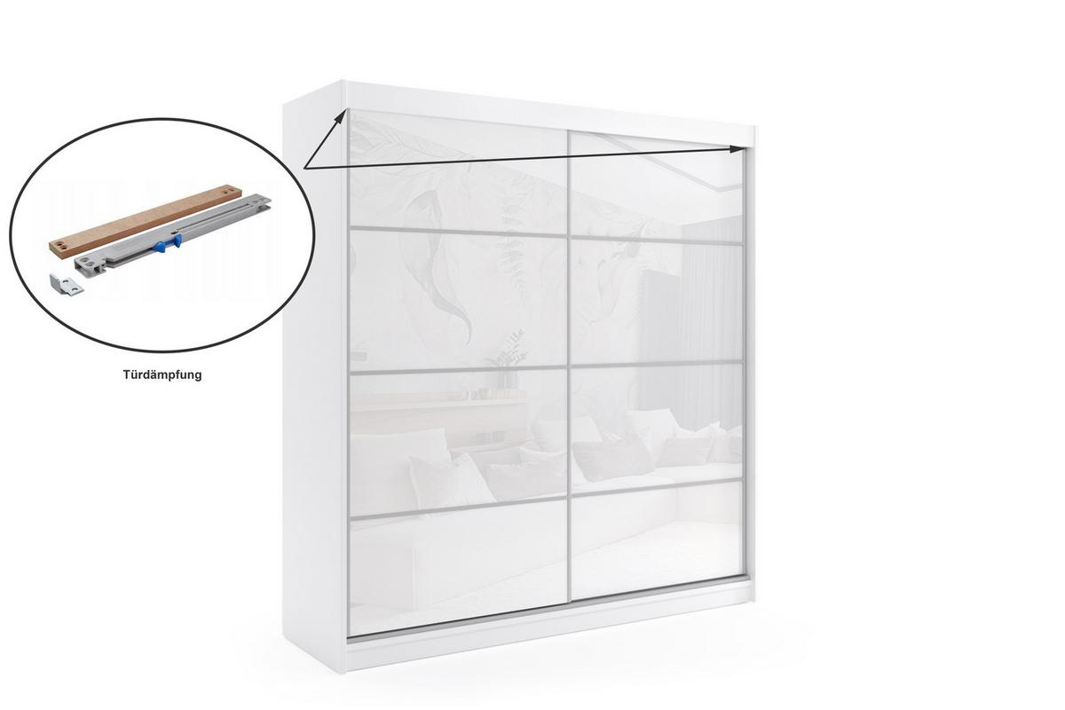 KLEIDERSCHRANK mit Lacobel-Schiebetüren und Aluminium-Leisten - VIVONA - 200 cm Schwarz - Schwarz, Holzwerkstoff (180/216/61cm) - ALTDECOR