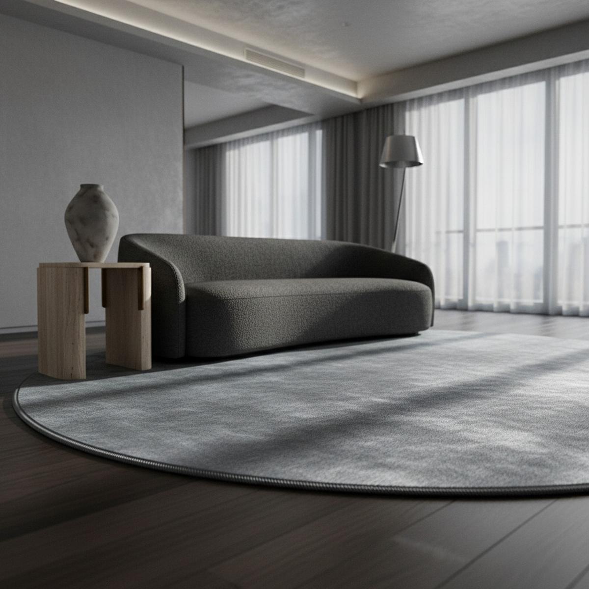 TEPPICH Kurzflor Waschbar LECH in Silber, einfarbig, Ø 120 cm - Silberfarben, Textil (120/120cm) - KADIMA DESIGN
