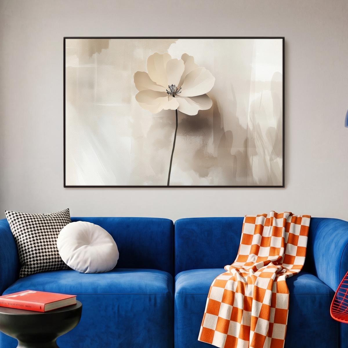 LEINWAND Bilder mit Rahmen - Blume - Beige - Farbe - Schatten - 90x60 - Creme, Textil (90/60cm) - MuchoWow