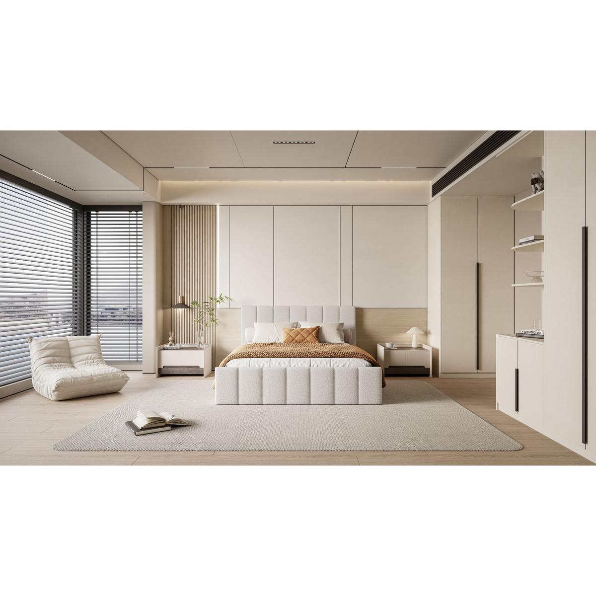 POLSTERBETT ELISE 140x200 cm Ascot Pearl, Kopfteil 95 cm, 34 Holzlatten - Creme, Textil (140/200cm) - Lookway