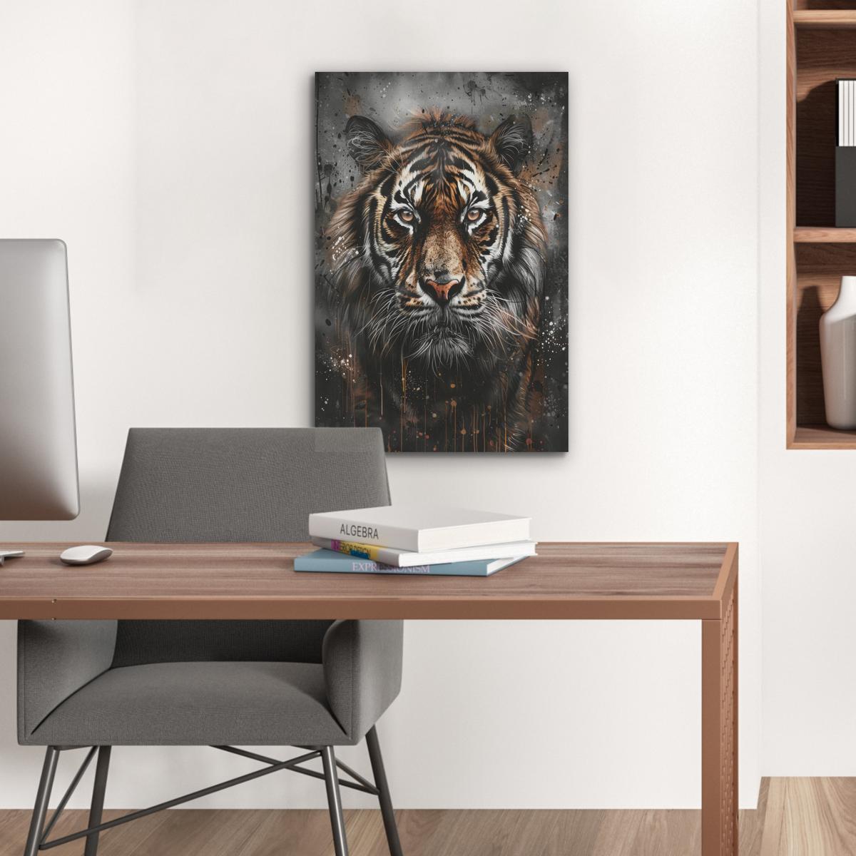 AKUSTIKBILD Tiger - Tiere - Porträt - Luxus - Schwarz Kunstdruck Schlafzimmer 50x70 cm - Braun, Kunststoff (50/70/0.9cm) - MuchoWow
