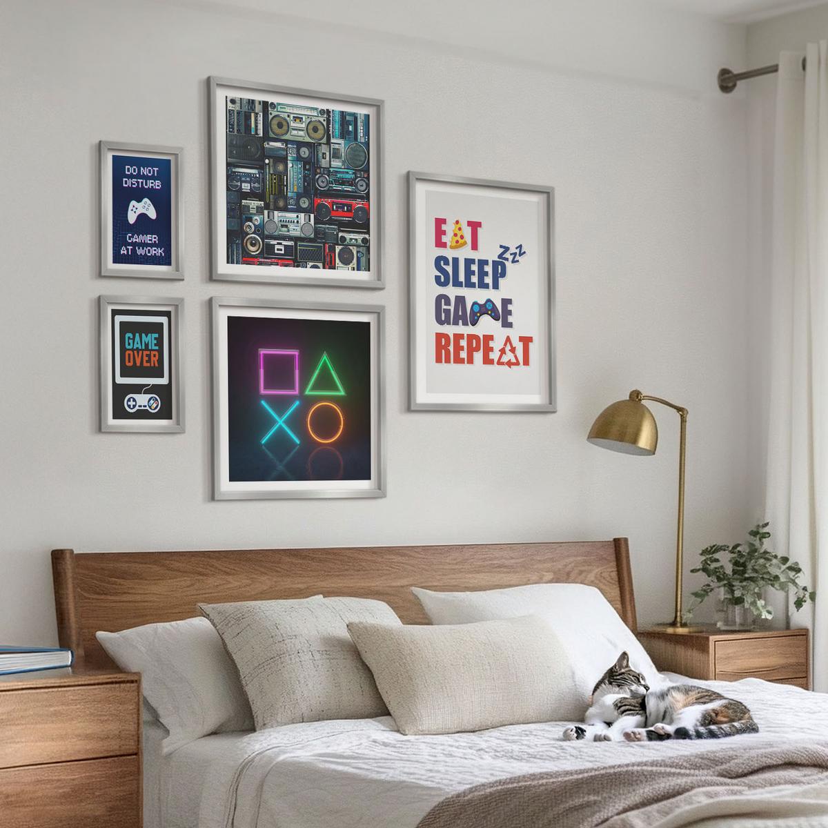 BILDER SET 5er Set - 50x50 cm & 20x30 cm & 40x60 cm Silberner Rahmen - Spieleruntertitel - Silberfarben, Kunststoff (40/60cm) - TULUP