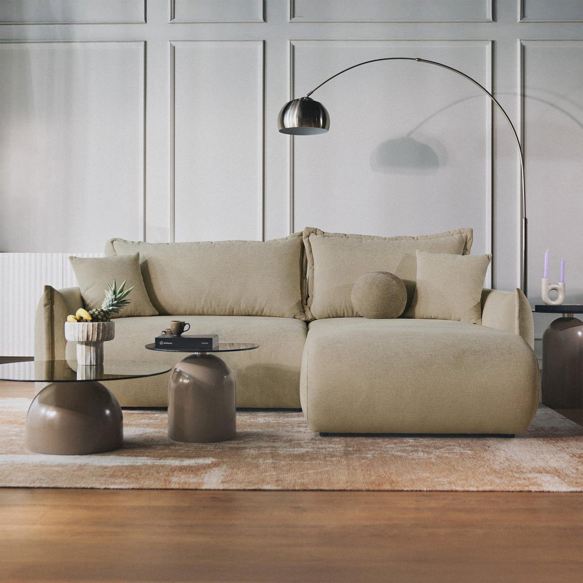 ECKSOFA Cushi Beige-Chenille - Beige/Schwarz, Kunststoff/Textil (183/252cm) - Selsey