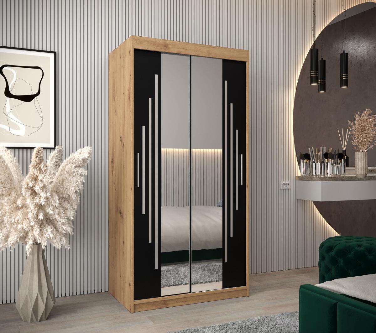 SCHWEBETÜRENSCHRANK 200/100/62 2-türig - Silberfarben/Schwarz, Holz/Kunststoff (100/200/62cm) - Abiks Möbel