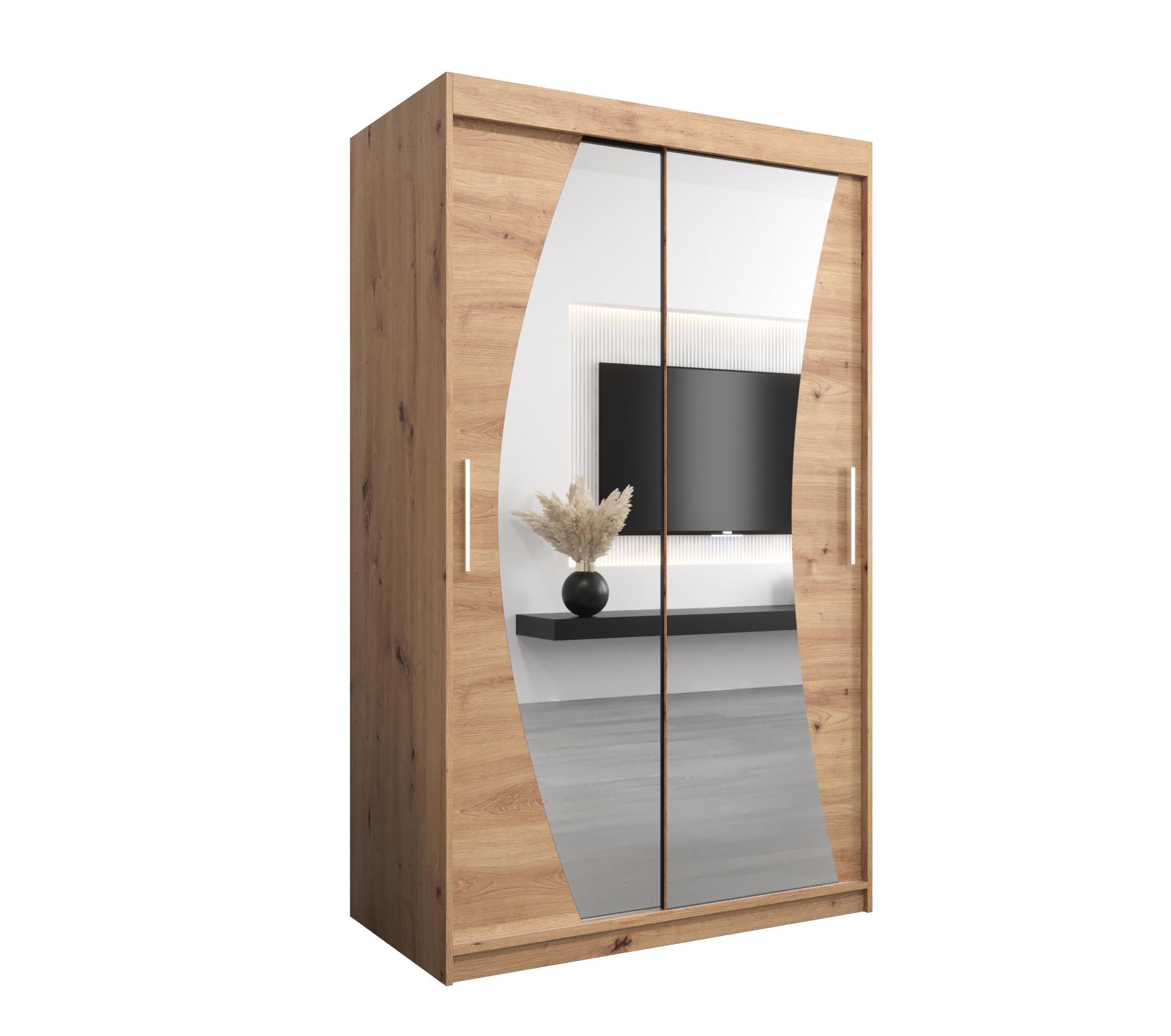 SCHWEBETÜRENSCHRANK 200/120/62 2-türig - Silberfarben/Eiche Artisan, Holz/Kunststoff (120/200/62cm) - MÖBEL KRYSPOL