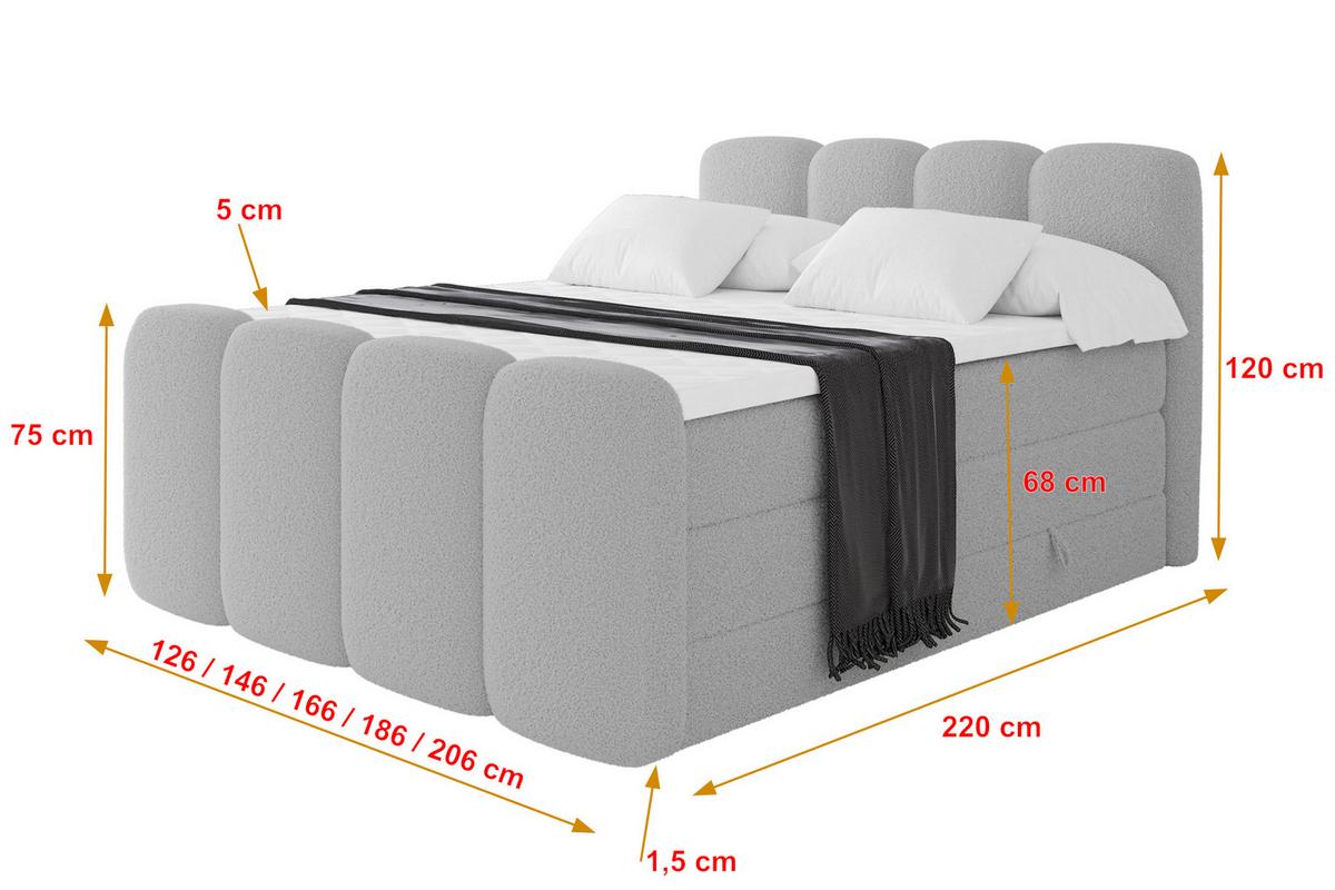 BOXSPRINGBETT mit Matratze H3/H4 - NINA-Z KING - 160x200 cm Hellgrau - Hellgrau, Holzwerkstoff (160/200cm) - ALTDECOR