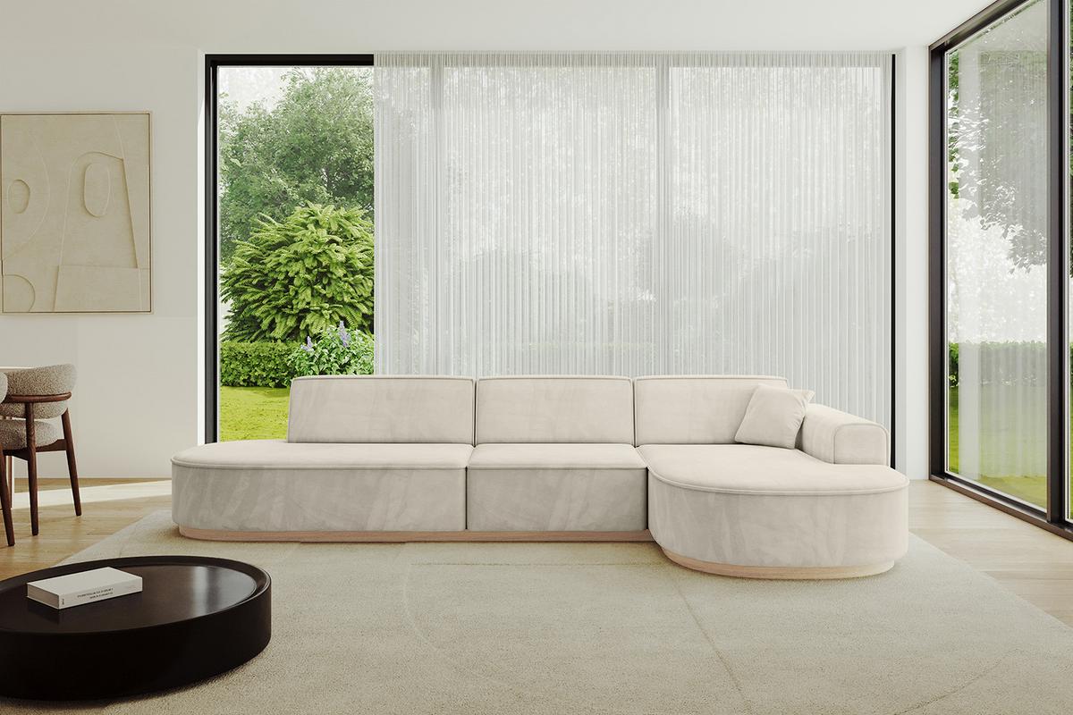 ECKSOFA Ottomane Rechts MARI-L2-v1 - 328x171x83 cm Ecru Velours - Ecru, Holzwerkstoff/Textil (171/328cm) - ALTDECOR
