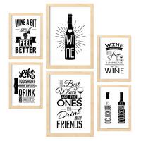 POSTER Set Mit 6 Wein Vollfarbige Illustrationen Von Kaffee & Getränken Im Werbetafel Illustrationen Für & Heim A3 & A4 Rahmen Aus Hellem Holz - Beige, Papier (29/3cm) - Nacnic