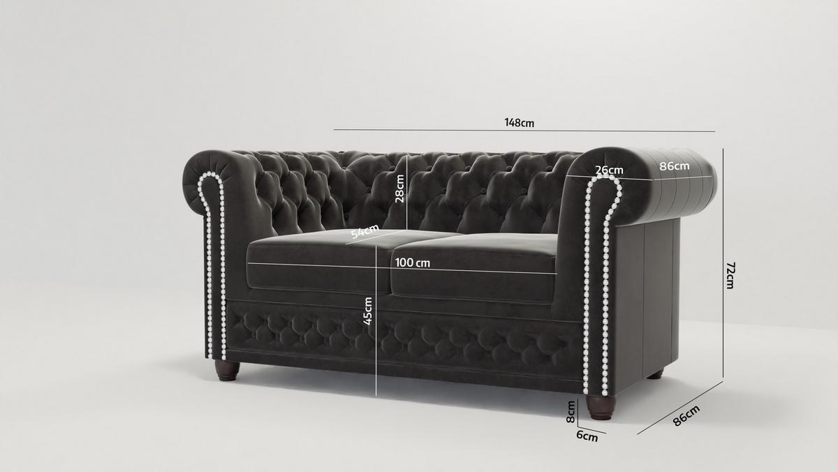 CHESTERFIELD-SOFA 2-Sitzer Nyx Schwarz Samt - Schwarz/Braun, Holz/Textil (148/72/86cm) - S-Style Möbel