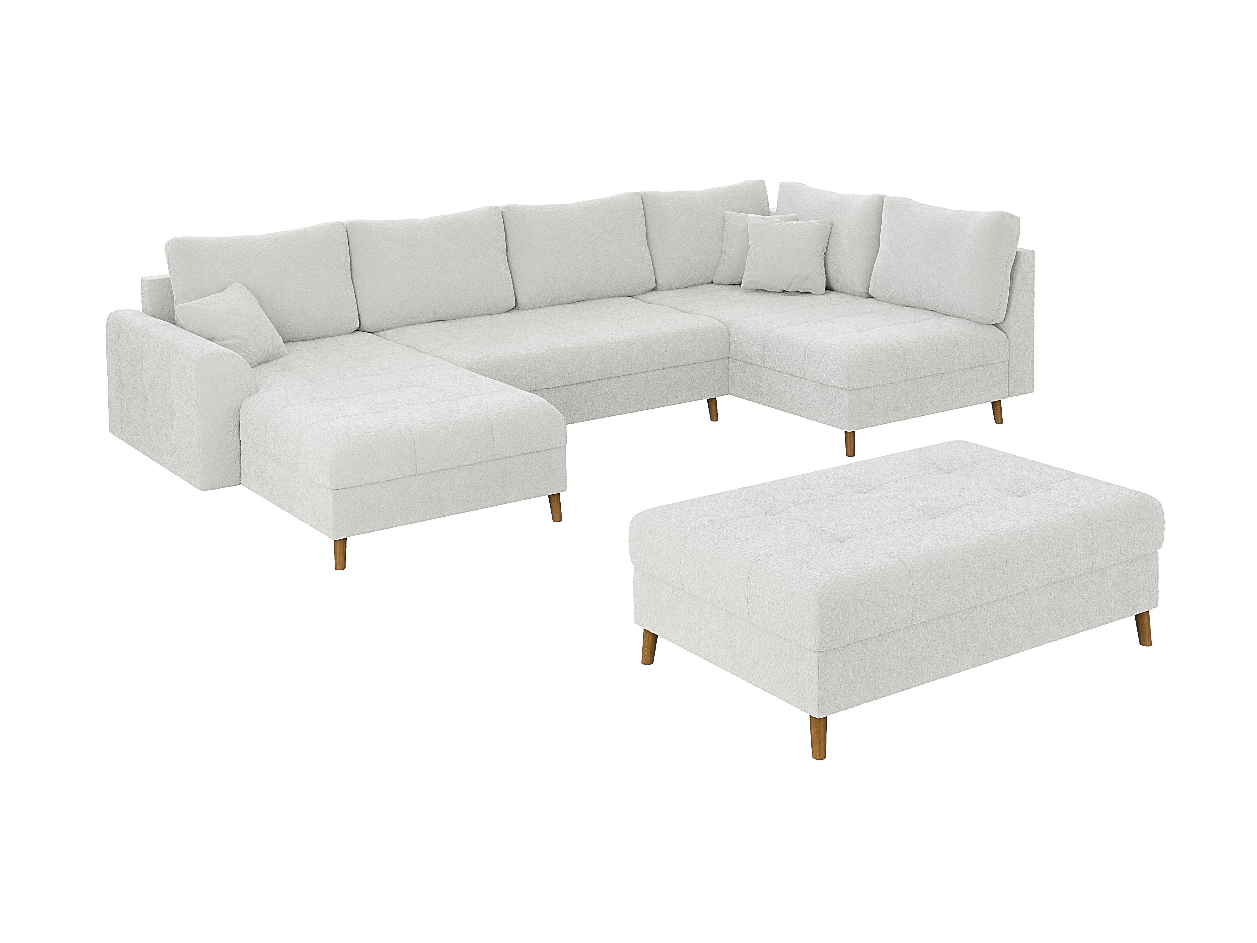 WOHNLANDSCHAFT inkl. Hocker Henrik Weiß Boucle - Weiß/Braun, Holz/Textil (310/81/161cm) - S-Style