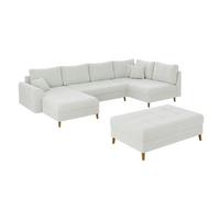 WOHNLANDSCHAFT inkl. Hocker Henrik Weiß Boucle - Weiß/Braun, Holz/Textil (310/81/161cm) - S-Style