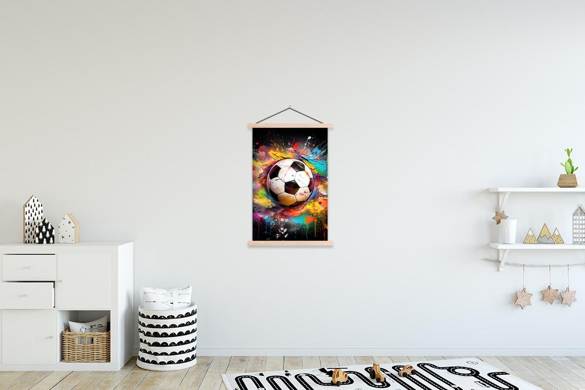 POSTER MIT MAGNETLEISTEN Fußball - Farbe - Farben - Schwarz - Weiß Wandbild Schlafzimmer 60x90 cm - Weiß, Textil (60/90/0.15cm) - MuchoWow