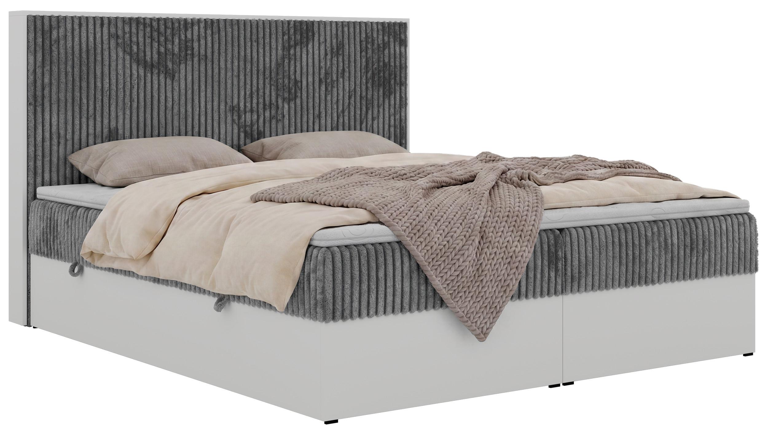 BOXBETT TRAVIT 140/200 - Grau Cord - Topper Visco - H3 - Schwarz/Grau, Kunststoff/Textil (140/200cm) - MKS