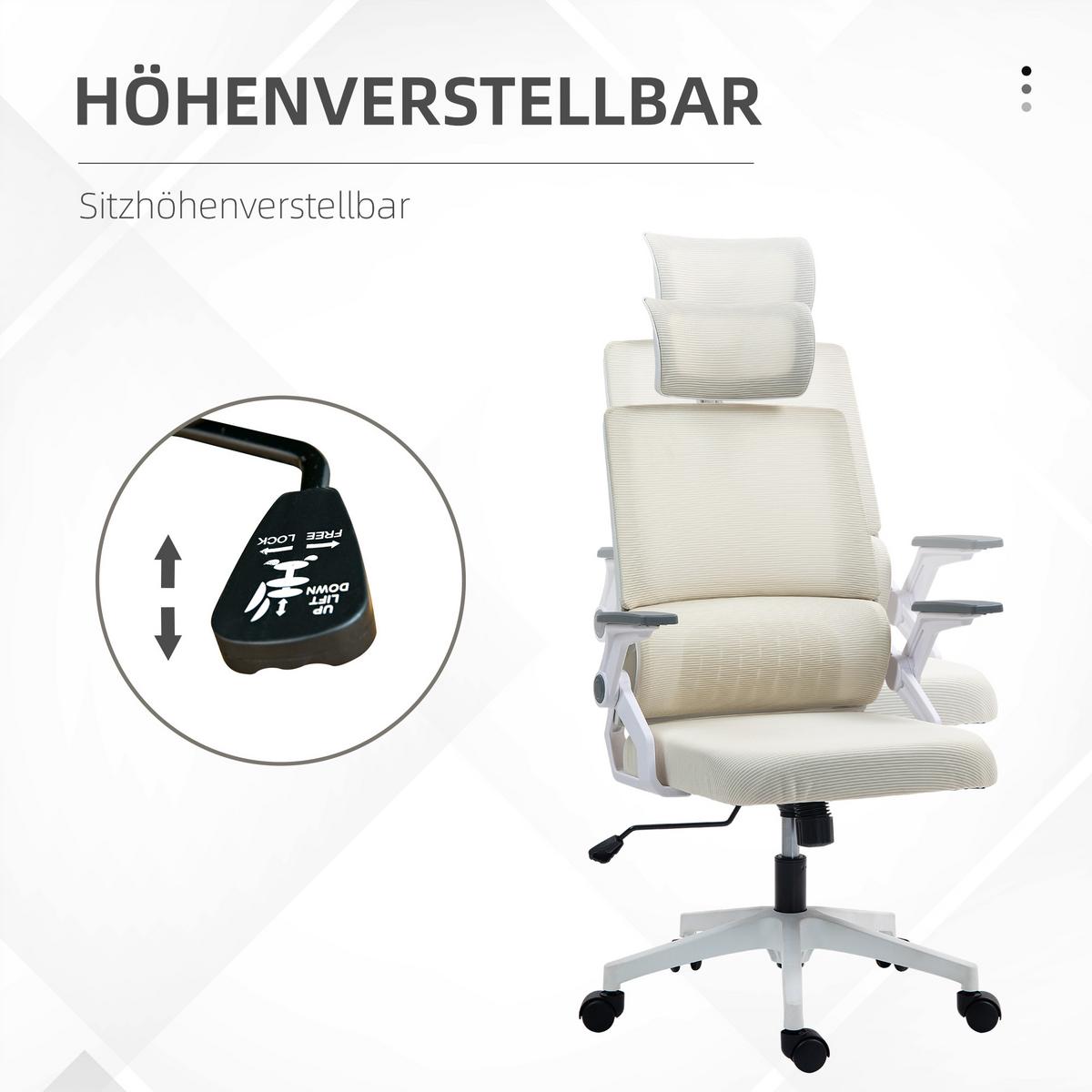 BÜROSTUHL Mesh Beige - Beige/Weiß, Kunststoff/Textil (61/121.5/60cm) - Vinsetto