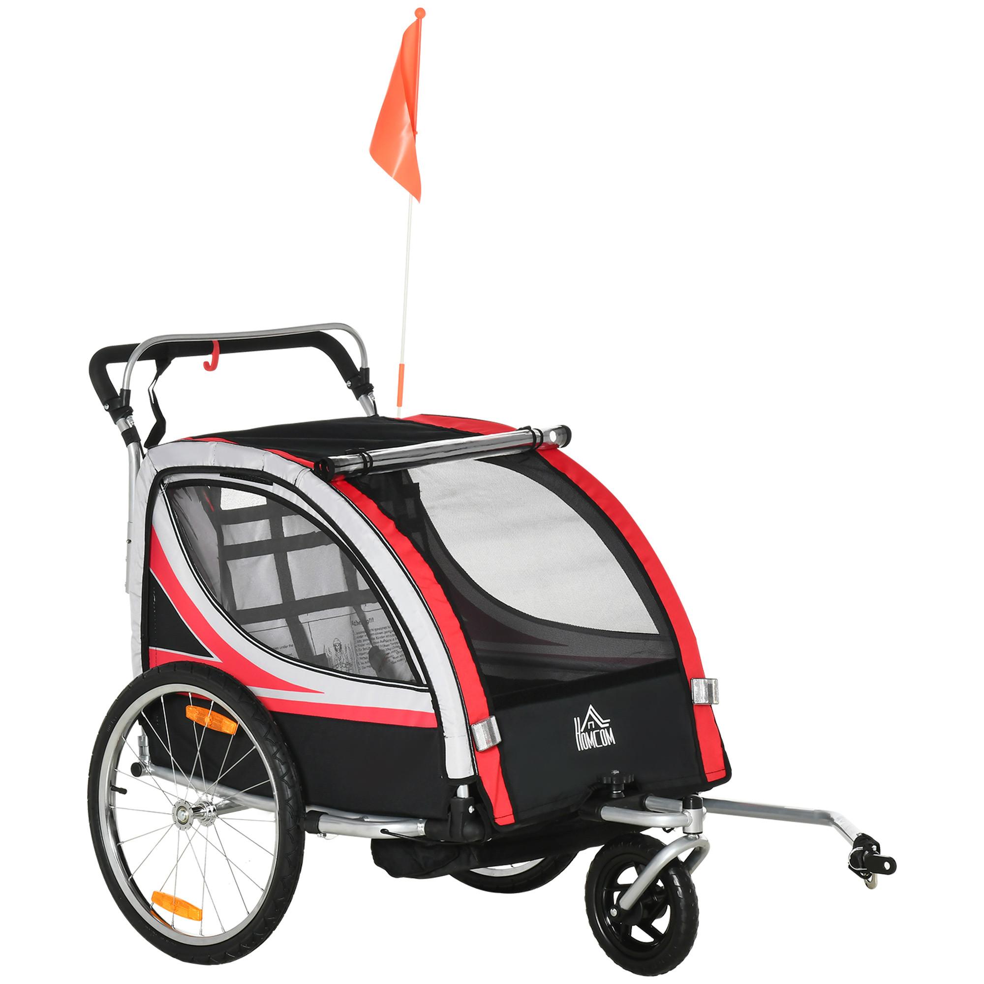 2 in 1 Kinderfahrradanhänger, Kinderanhänger, Fahrradanhänger, Rot - Rot, Metall (75/101/142cm) - HOMCOM