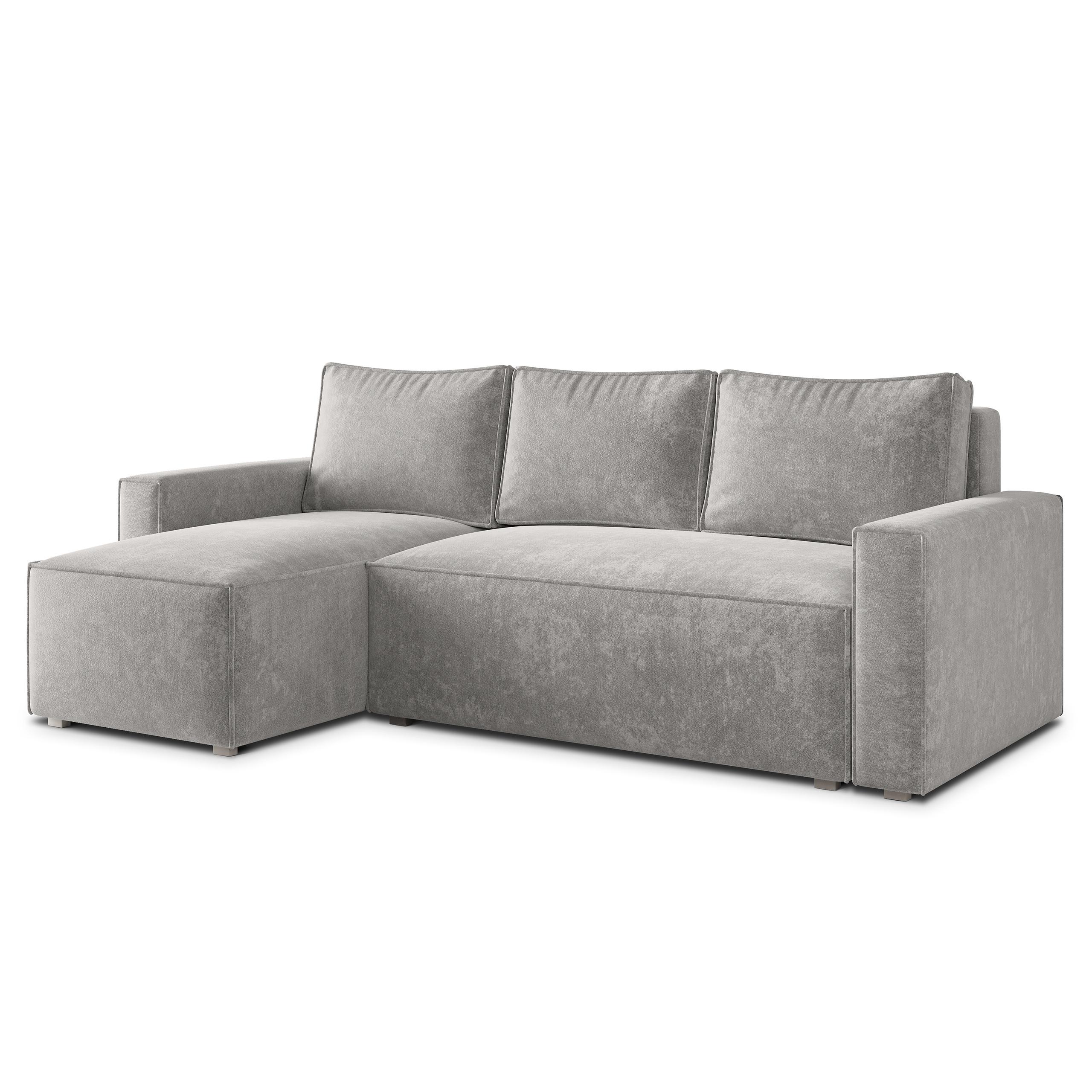 ECKSOFA POTARO LM Hellgrau Chenille mit Schlaffunktion - Hellgrau, Holzwerkstoff/Textil (232/140cm) - MASSENO