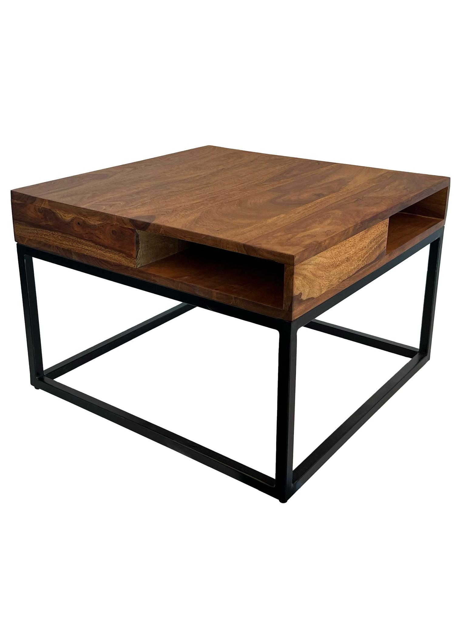 COUCHTISCH SAZAVA, Dunkles Massivholz-Schwarz, mit Stauraum, 60 x 60 x 40 cm - Schwarz/Braun, Holz/Metall (60/60/40cm) - KADIMA DESIGN