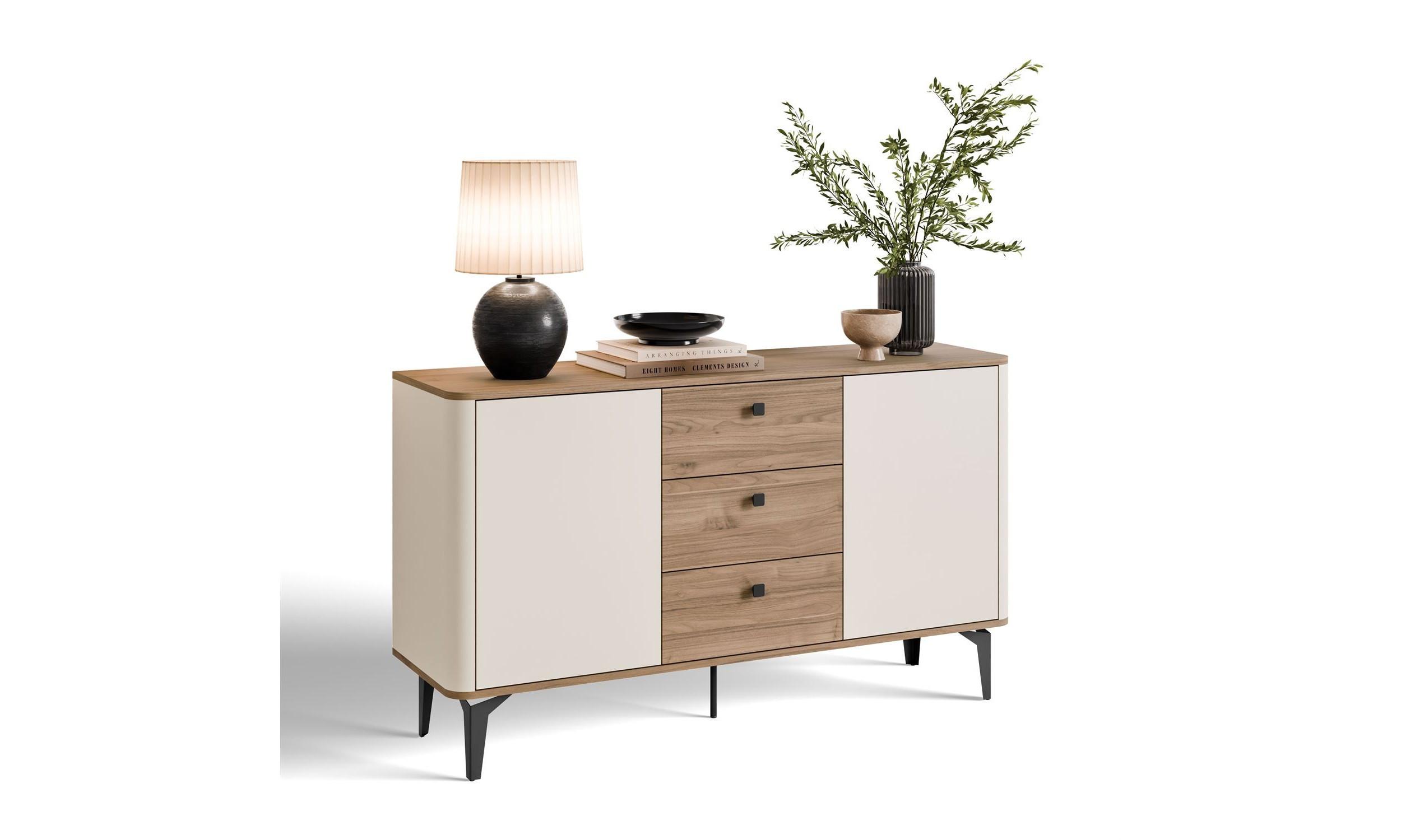 KOMMODE MOCHA 140/40/81 cm 2 Türen 3 Schubladen Kaschmir/Nussbaum Royal - Kaschmir/Schwarz, Holzwerkstoff/Kunststoff (140/81/40cm) - Lookway