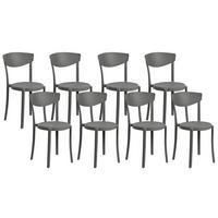 GARTENSTÜHLE 8er-Set Kunststoff dunkelgrau Vieste - Grau, Kunststoff (42/80/40cm) - Beliani