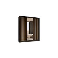KLEIDERSCHRANK mit Spiegel-Schiebetüren und Aluminium-Leisten, LED-Beleuchtung -LAMELO- 180 cm Schwarz+Schwarz+Artisan - Schwarz/Eiche Artisan, Holzwerkstoff (180/216/61cm) - ALTDECOR