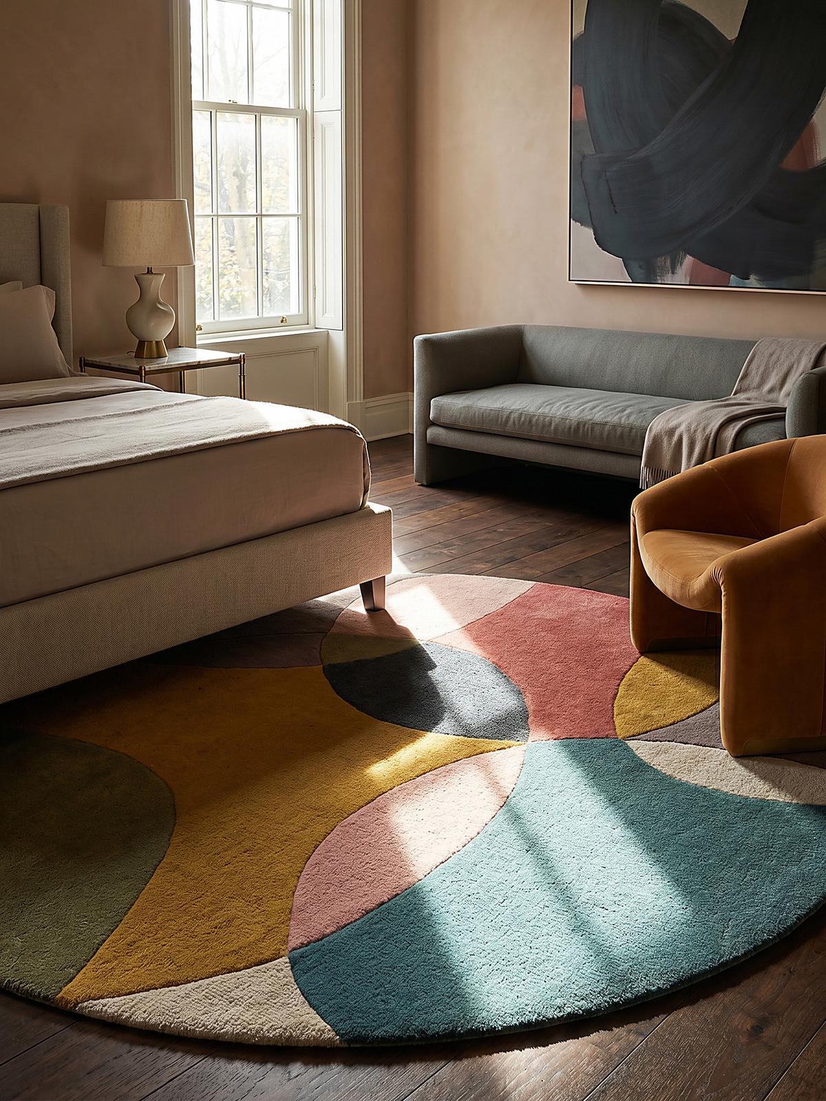 WOLLTEPPICH AIRE, abstrakt, aus Wolle, Bunt, Ø 160 cm - Multicolor, Textil (160/160cm) - KADIMA DESIGN