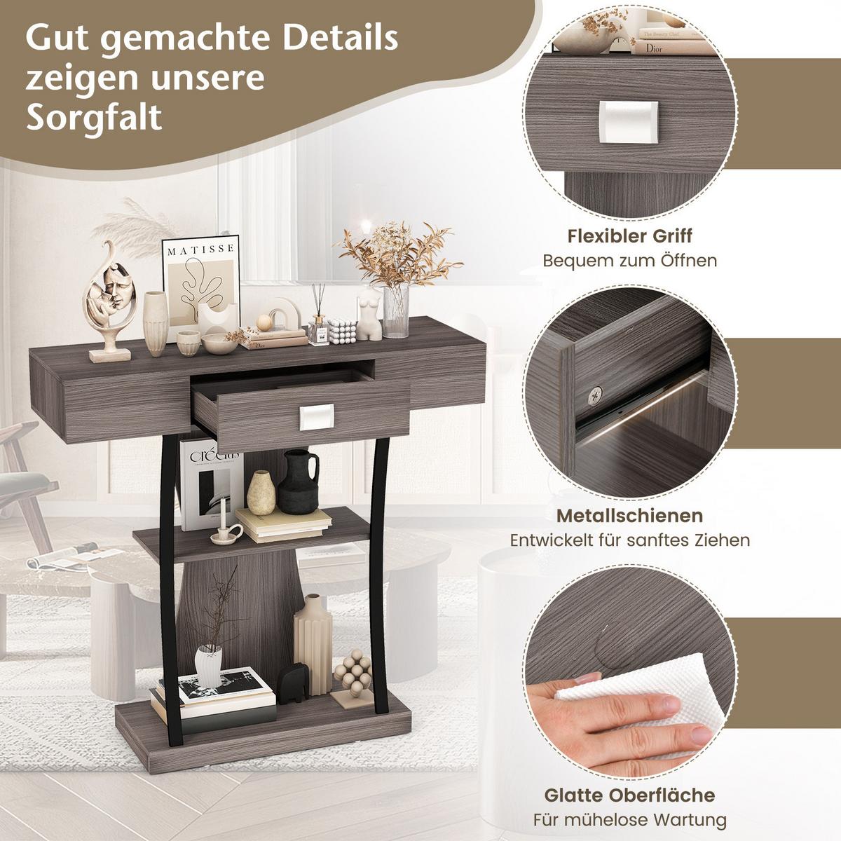 KONSOLENTISCH Grau - Grau, Holz (30/91/88cm) - COSTWAY