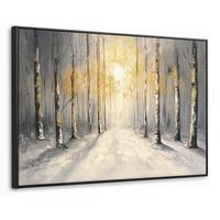LEINWAND Bilder mit Rahmen - Winter - Abstrakt - Schnee - Natur - Sonne - 140x90 - Grau, Textil (140/90cm) - MuchoWow