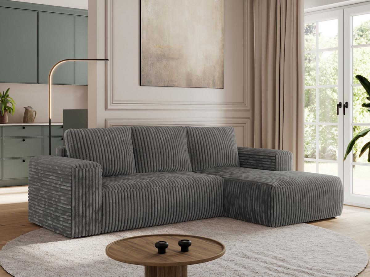 ECKSOFA TRENTINO L Dunkelgrau Cord - Rechts - Dunkelgrau/Schwarz, Kunststoff/Textil (164/266cm) - MKS