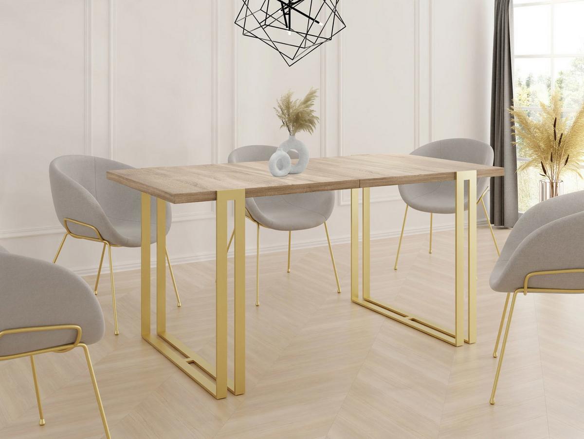 ESSTISCH Stella rechteckig ausziehbar, Sonoma Eiche 160-260/90/76 cm - Goldfarben/Sonoma Eiche, Holzwerkstoff/Metall (90/260/76cm) - WFL GROUP
