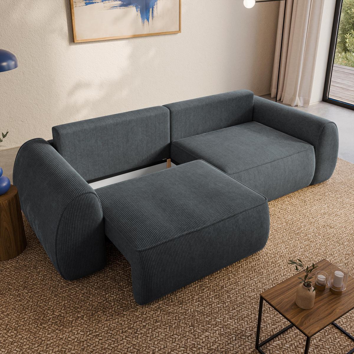 BETTSOFA ZEFEO Grau Kordstoff mit Schlaffunktion - Grau, Textil (264/96/106cm) - MASSENO