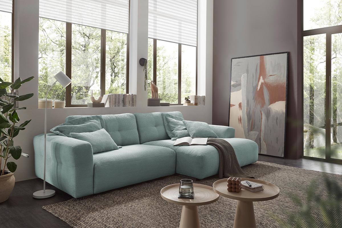 ECKSOFA MIKA Hellblau Cord - Schwarz/Hellblau, Kunststoff/Textil (276/167cm) - KAWOLA