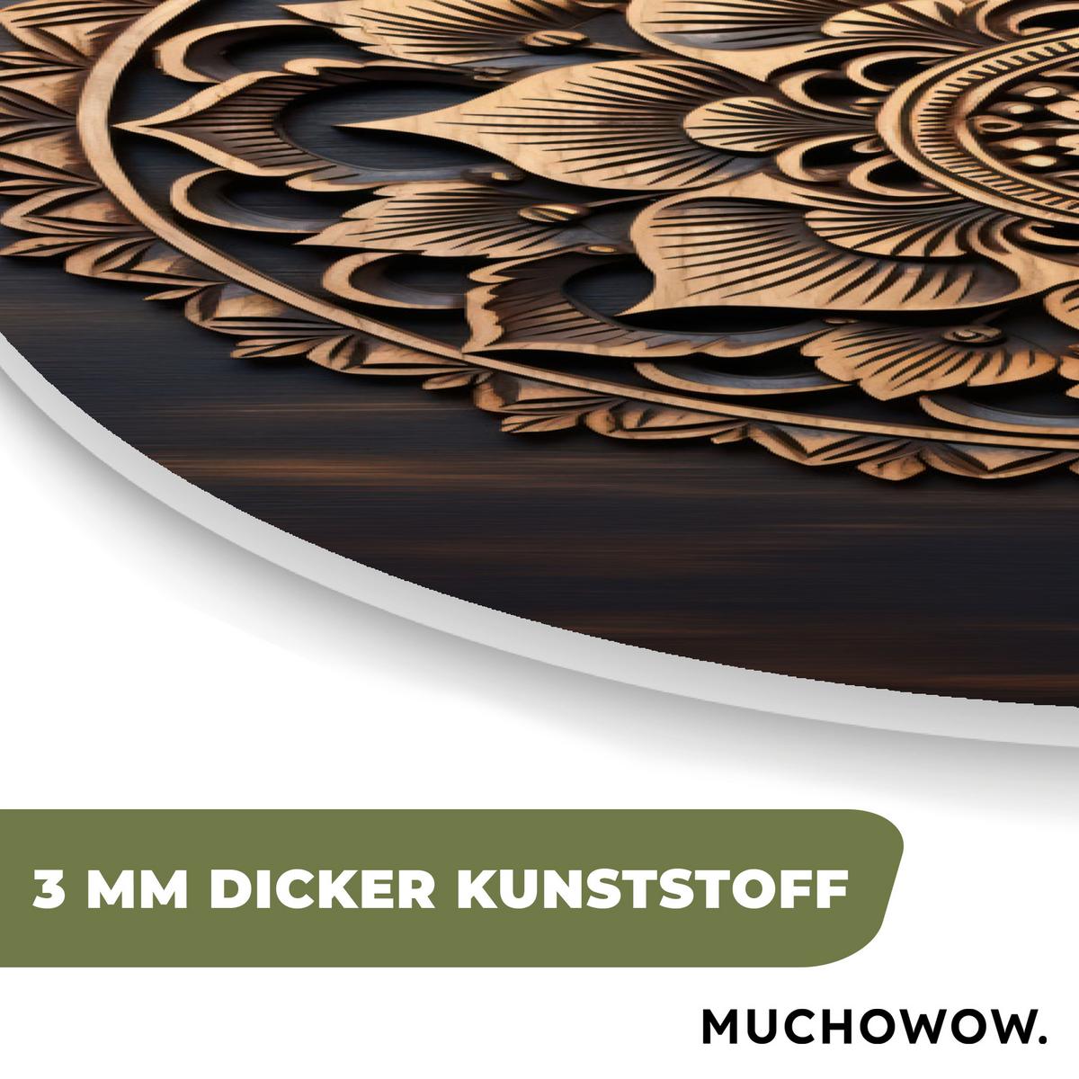 WANDBILD Mandala - Holz - Blumen - Braun Deko Groß 80x120 cm - Gelb, Kunststoff (80/120cm) - MuchoWow